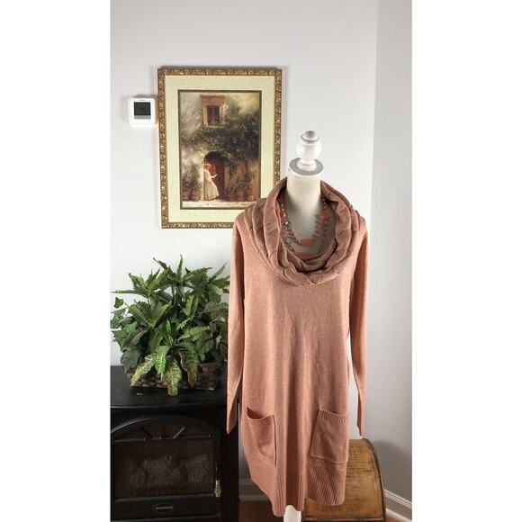 Soho Womens Cowl Neck Peach Knit Sweater Sz Large Tunic Long Sleeve Pullover - Picture 4 of 16